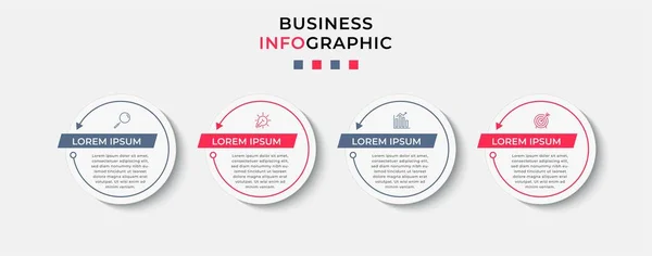 Minimale Geschäftsinformationsgrafik Vorlage Zeitachse Mit Schritten Optionen Und Marketing Symbolen — Stockvektor