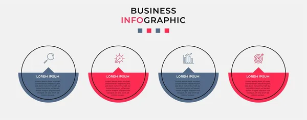 Minimale Geschäftsinformationsgrafik Vorlage Zeitachse Mit Schritten Optionen Und Marketing Symbolen — Stockvektor