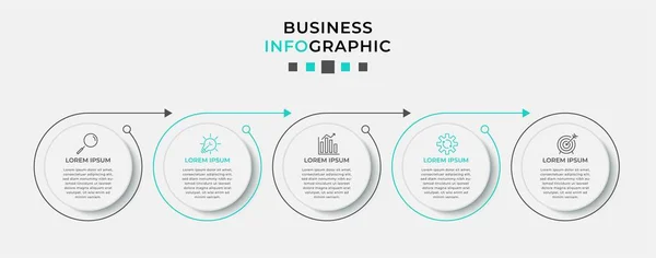Vector Infographic tasarım iş şablonu simgeleri ve 5 seçenek veya adımla. İşlem şeması, sunumlar, iş akışı düzeni, afiş, akış şeması, bilgi grafiği için kullanılabilir
