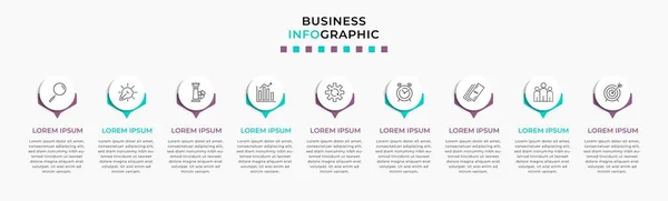 具有图标和9个选项或步骤的向量Infographic设计业务模板 可用于流程图 工作流布局 流程图 信息图 — 图库矢量图片