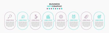Vector Infographic tasarım iş şablonu simgeleri ve 8 seçenek veya adımla. İşlem şeması, sunumlar, iş akışı düzeni, afiş, akış şeması, bilgi grafiği için kullanılabilir