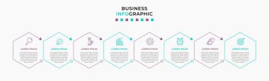 Vector Infographic tasarım iş şablonu simgeleri ve 8 seçenek veya adımla. İşlem şeması, sunumlar, iş akışı düzeni, afiş, akış şeması, bilgi grafiği için kullanılabilir