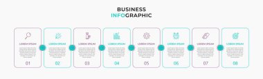 Vector Infographic tasarım iş şablonu simgeleri ve 8 seçenek veya adımla. İşlem şeması, sunumlar, iş akışı düzeni, afiş, akış şeması, bilgi grafiği için kullanılabilir
