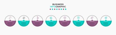 Vector Infographic tasarım iş şablonu simgeleri ve 8 seçenek veya adımla. İşlem şeması, sunumlar, iş akışı düzeni, afiş, akış şeması, bilgi grafiği için kullanılabilir