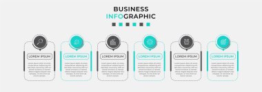 Vector Infographic tasarım iş şablonu simgeleri ve 6 seçenek veya adımla. İşlem şeması, sunumlar, iş akışı düzeni, afiş, akış şeması, bilgi grafiği için kullanılabilir