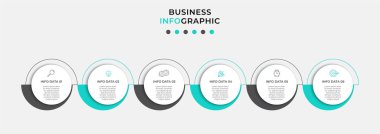 Vector Infographic tasarım iş şablonu simgeleri ve 6 seçenek veya adımla. İşlem şeması, sunumlar, iş akışı düzeni, afiş, akış şeması, bilgi grafiği için kullanılabilir