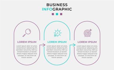 Vektör Infographic tasarım iş şablonu simgeleri ve 3 seçenek veya adımla. İşlem şeması, sunumlar, iş akışı düzeni, afiş, akış şeması, bilgi grafiği için kullanılabilir