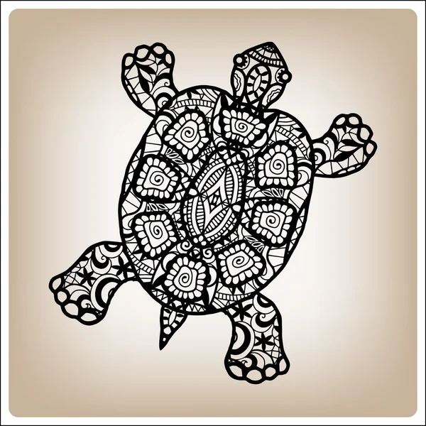 Hand drawn decorative turtle, ethnic ornamental pattern, graphic tattoo style, isolated on white background — Stock Vector