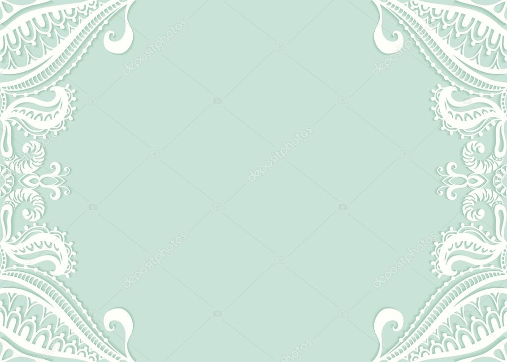 Wedding invitation or greeting card design with lace pattern, ornamental vector illustration