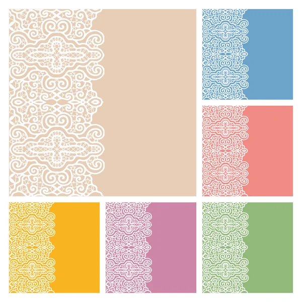 Wedding invitation or greeting cards collection design with lace pattern, ornamental vector illustration — Stock Vector