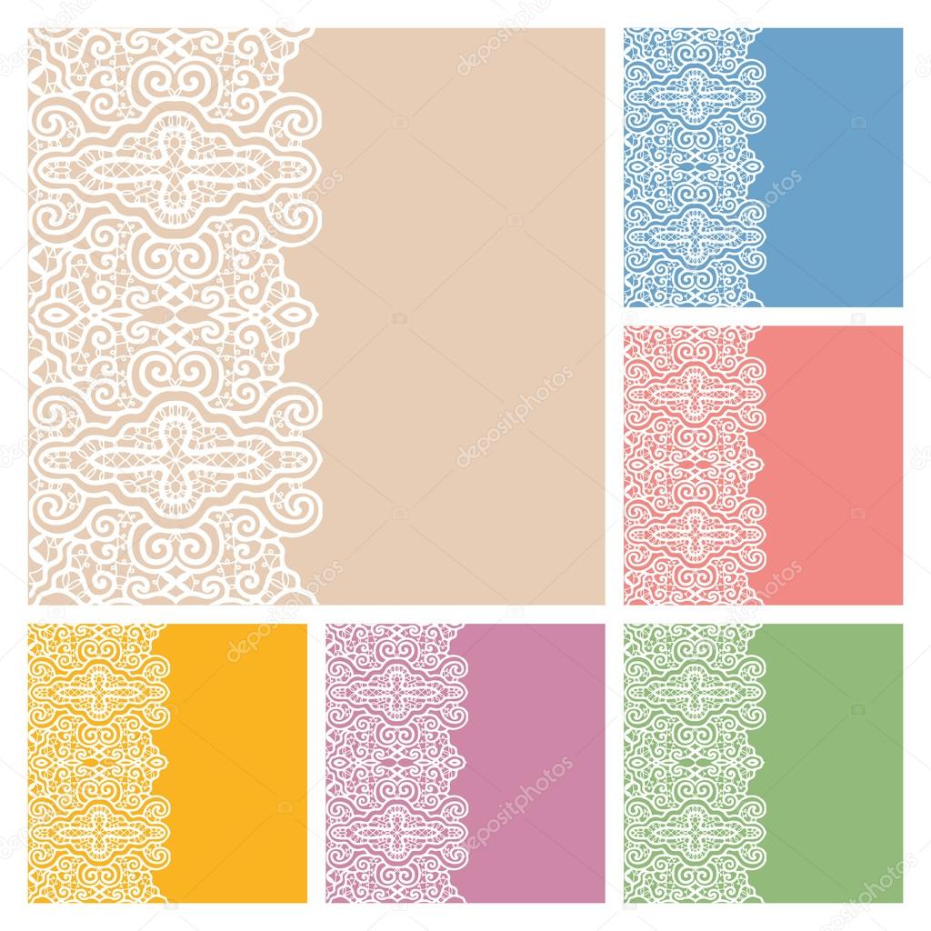 Wedding invitation or greeting cards collection design with lace pattern, ornamental vector illustration