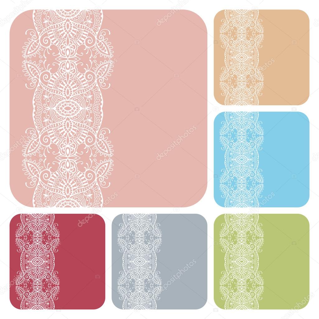 Wedding invitation or greeting cards collection design with lace pattern, ornamental vector illustration