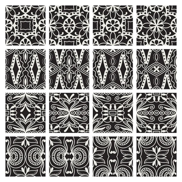Conjunto de patrones geométricos monocromos sin costura. Adorno étnico vectorial árabe — Vector de stock