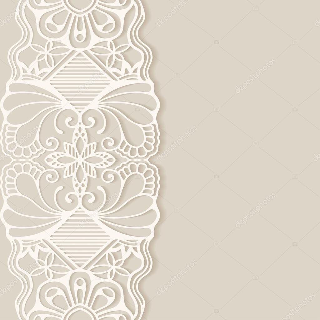 Wedding invitation or greeting card design with lace pattern, ornamental vector illustration
