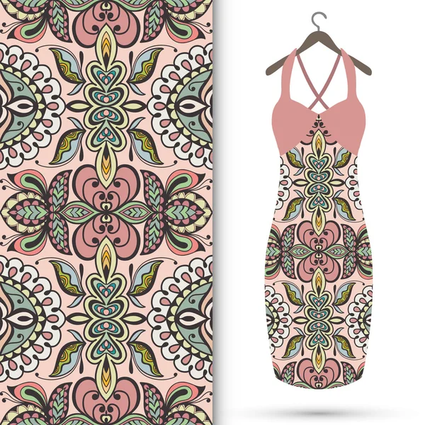 Mode motif géométrique sans couture, robe des femmes sur un cintre, conception de carte d'invitation . — Image vectorielle