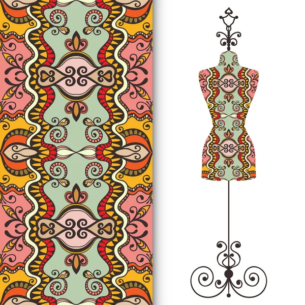 Vektor nahtloses geometrisches Muster mit Vintage-Schneiderpuppe für weiblichen Körper, Design der Einladungskarte. — Stockvektor