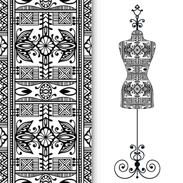 Patrón geométrico sin costura vectorial con maniquí de sastres vintage para cuerpo femenino, diseño de tarjeta de invitación . — Vector de stock