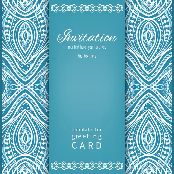 Pozvánka karta v retro stylu s krajky pattern, domorodé etnické dekorativní pozadí — Stockový vektor
