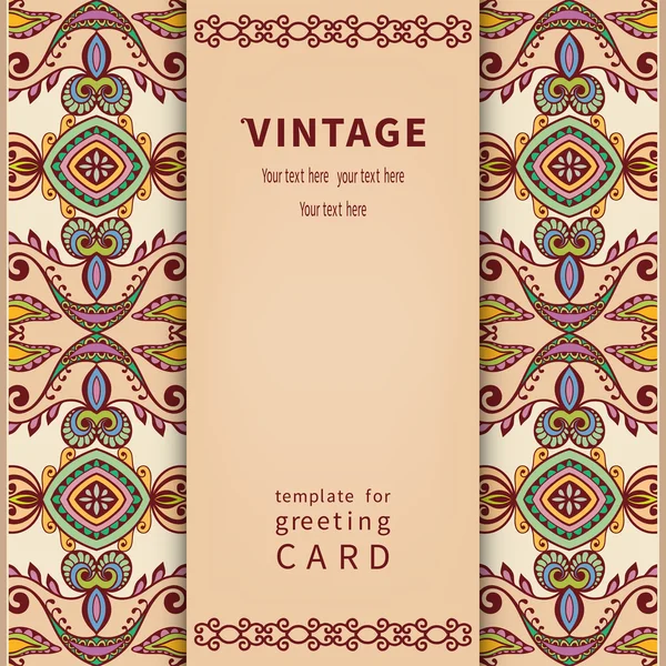 Einladungskarte im Vintage-Stil mit floralem und geometrischem Muster, ethnischer Stammesornament-Hintergrund — Stockvektor