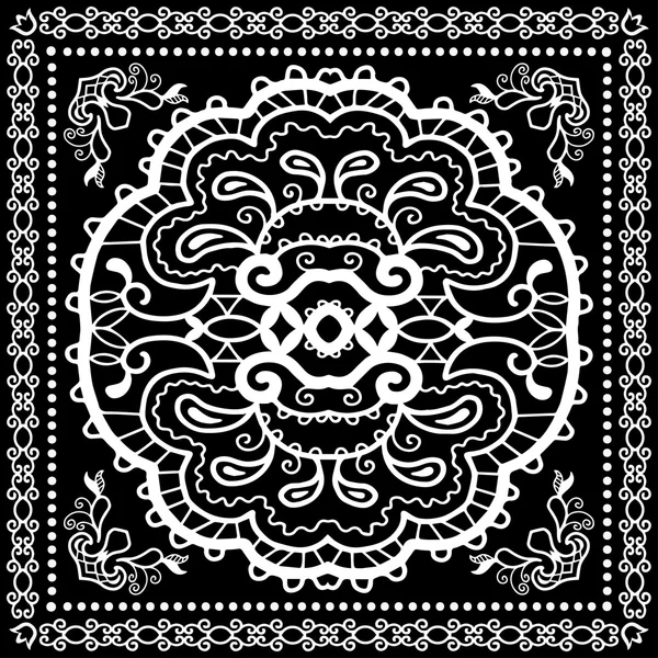 Bandana noir imprimé, écharpe de cou en soie ou motif carré mouchoir style pour impression sur tissu, illustration vectorielle — Image vectorielle