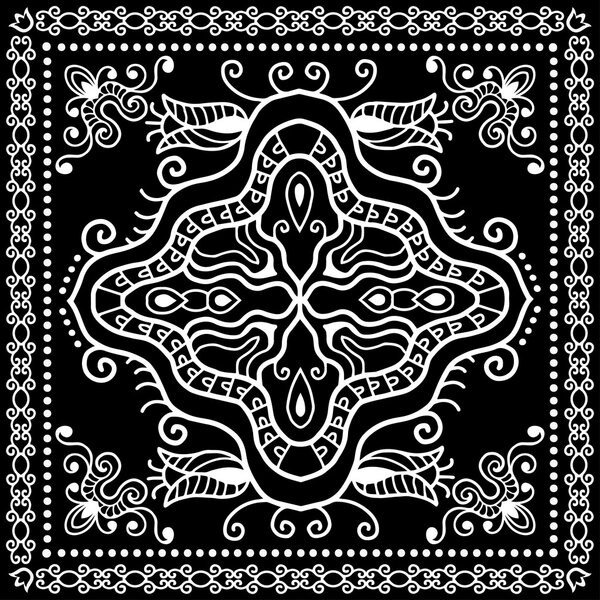 Black Bandana Print, silk neck scarf or kerchief square pattern design style for print on fabric, vector illustration