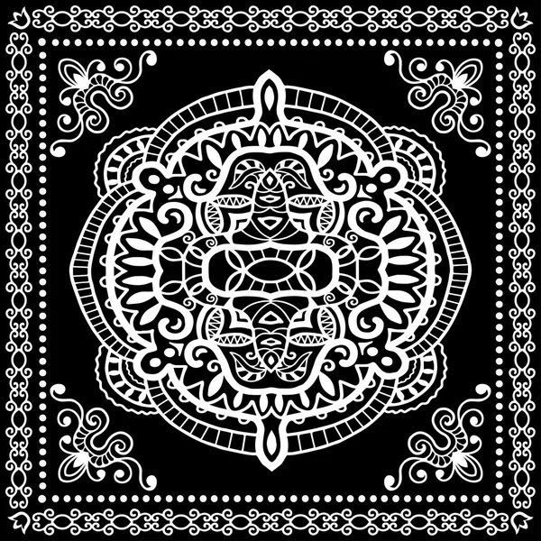 Bandana noir imprimé, écharpe de cou en soie ou motif carré mouchoir style pour impression sur tissu, illustration vectorielle — Image vectorielle