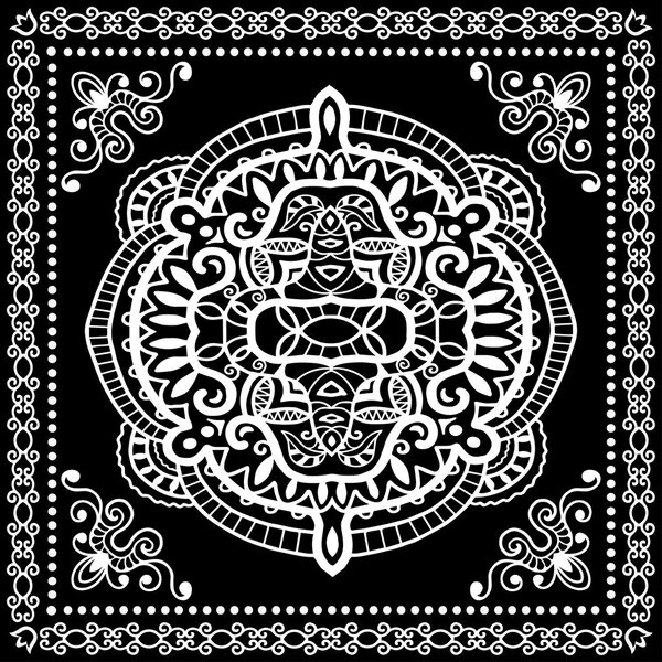 Black Bandana Print, silk neck scarf or kerchief square pattern design style for print on fabric, vector illustration