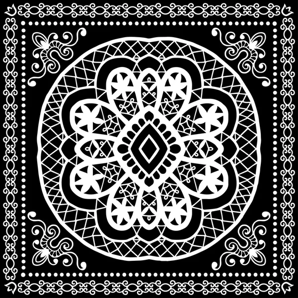 黒バンダナ プリント、絹の首のスカーフや布、ベクトル図印刷用ハンカチ正方形のパターン デザイン スタイル — ストックベクタ