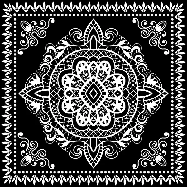 黒バンダナ プリント、絹の首のスカーフや布、ベクトル図印刷用ハンカチ正方形のパターン デザイン スタイル — ストックベクタ