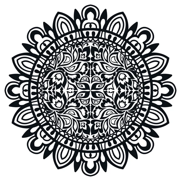 黒と白のマンダラ、部族民族飾り、イスラム教アラビア語インド パターン ベクトル. — ストックベクタ