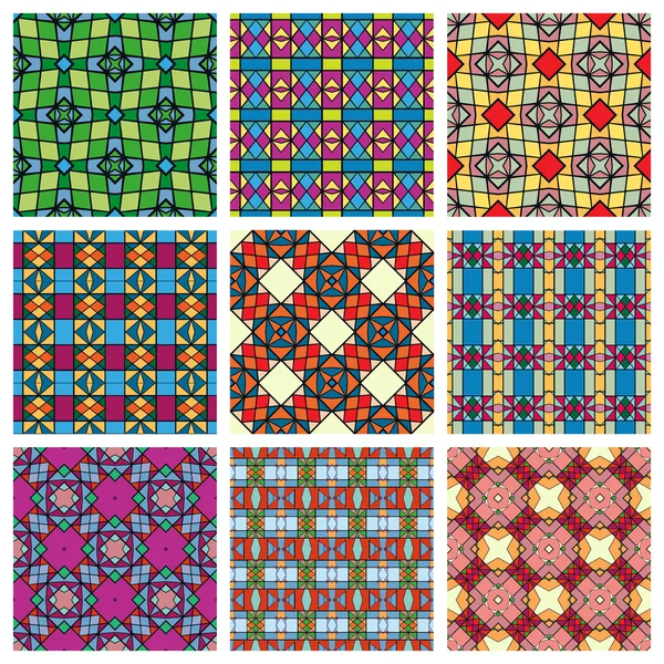 Ensemble de motifs géométriques sans couture, collection d'éléments de conception, fond vectoriel coloré — Image vectorielle