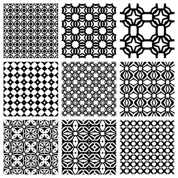 Siyah ve Beyaz dizi kesintisiz geometrik desenler, basit tasarım öğeleri koleksiyonu, tek renkli arka plan