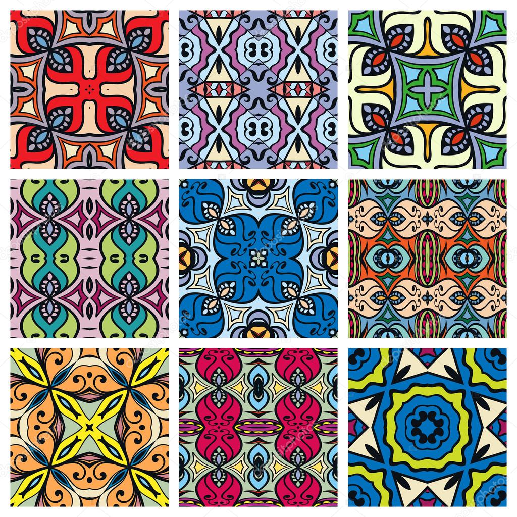 Set of seamless geometric patterns, design elements collection, vector colorful background