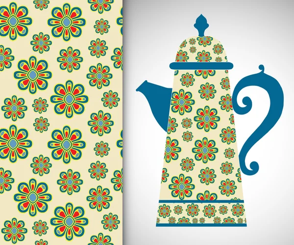Чайник с декоративным орнаментом и вертикальный бесшовный узор, ручной работы текстуры для приглашений или карт — стоковый вектор