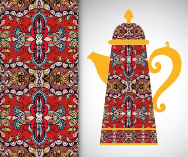 Çaydanlık Dekoratif süsleme ve dikey seamless modeli, el çekilmiş doku davetiyeler veya kartları için