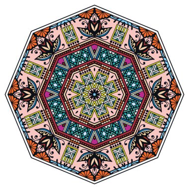 Mandala süsleme, aşiret etnik Arapça Hint tarzı, sekiz yuvarlak dairesel soyut çiçek desenli işaret etti..