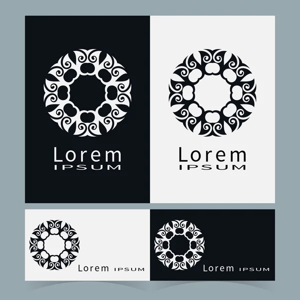 Collezione di fiori stilizzati simbolo in bianco e nero, logo icona design Set di biglietti da visita. Forma astratta vettoriale linea arte — Vettoriale Stock