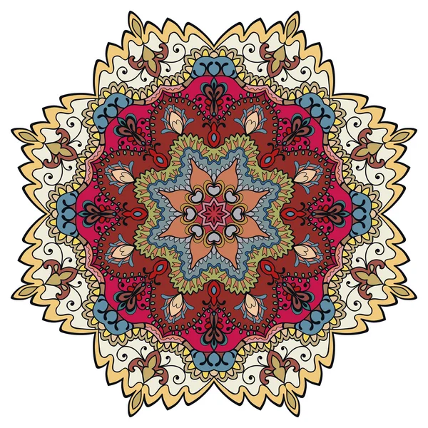 Ornement rond mandala, motif circulaire ethnique tribal. Élément de design vectoriel pour impression tissu, invitations ou cartes — Image vectorielle