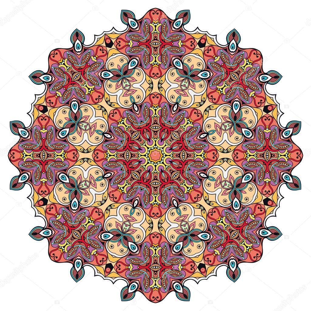 Mandala round ornament, tribal ethnic circular pattern. Vector design element for fabric print, Invitations or Cards