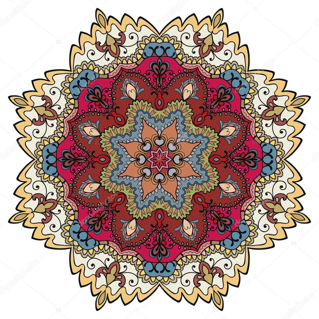 Mandala round ornament, tribal ethnic circular pattern. Vector design element for fabric print, Invitations or Cards