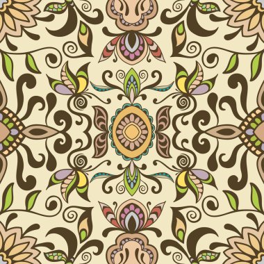 Vektör çiçek geometrik dikişsiz desen, etnik süs