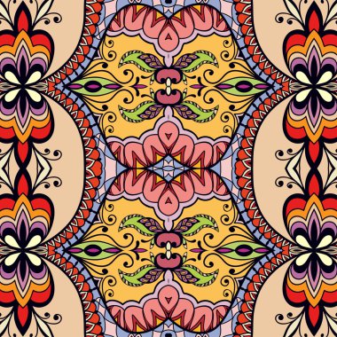 Vektör çiçek geometrik dikişsiz desen, etnik süs