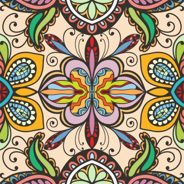 Vektör çiçek geometrik dikişsiz desen, etnik süs