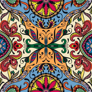 Vektör çiçek geometrik dikişsiz desen, etnik süs