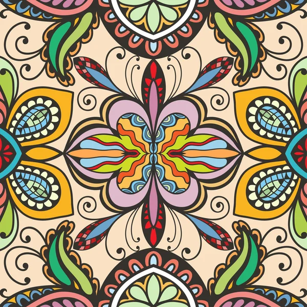 Vector patrón sin costura geométrica floral, ornamento étnico — Vector de stock