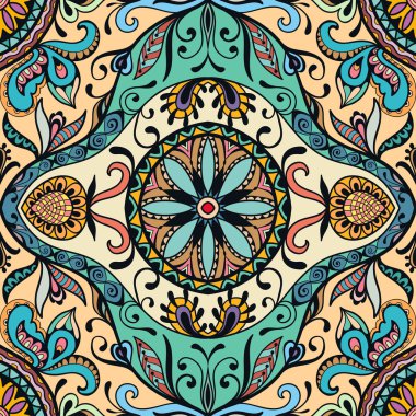 Vektör seamless modeli, çiçekli geometrik süsleme