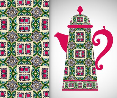Çaydanlık Dekoratif süsleme ve seamless modeli ile
