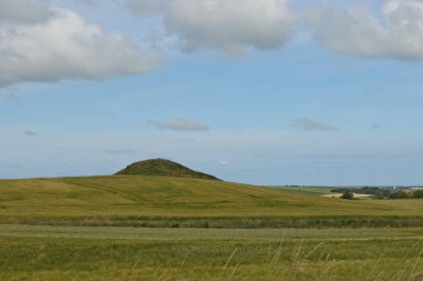 Yeşil çimen ve mavi gökyüzü olan güzel bir manzara.
