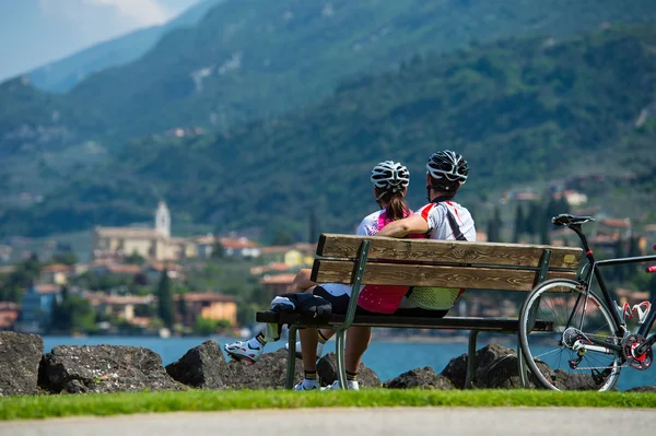Romantic relax after cycling - garda lake italy — Stock Photo, Image