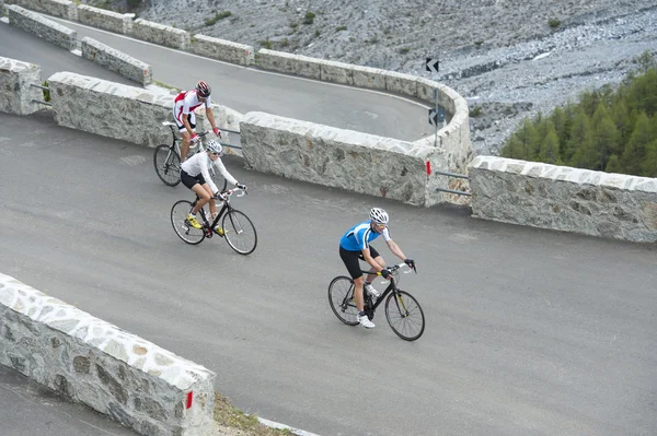 Friends with road cycles on uphill — Stock Photo, Image